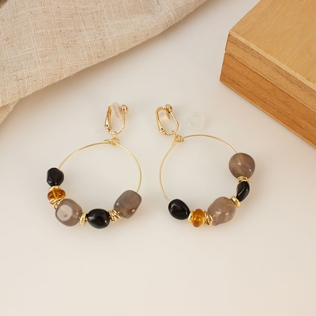 Hoop Irregular Beaded Hook Clip-On / Earring Drop