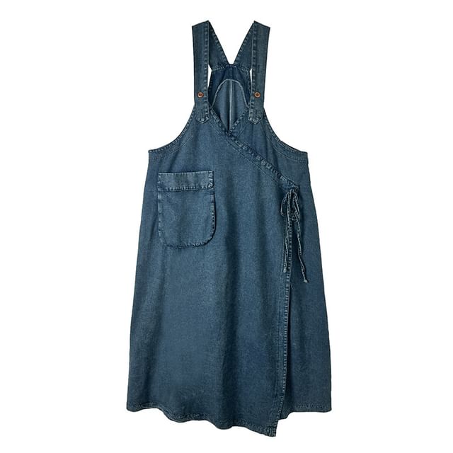 Denim V-Neck Sleeveless A-Line Maxi Dress