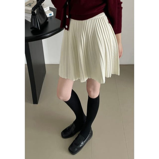 Plain Pleated Mini Skirt with High Rise