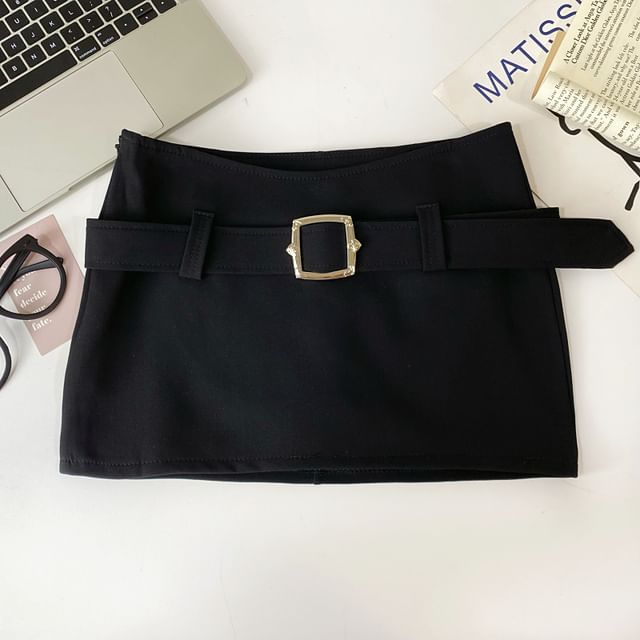 High-Rise Mini Pencil Skirt with Belted Detail