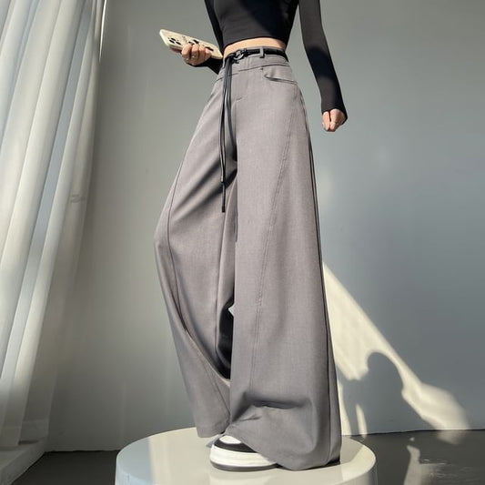 Dress Waist Wide Plain High (Various Designs) Pants Leg