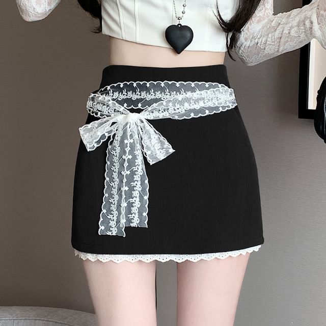 Skort High Lace Panel Waist