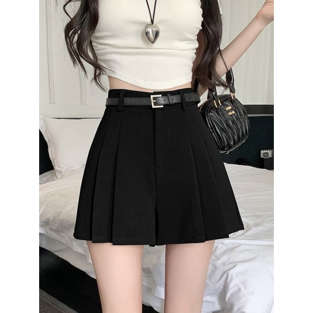 Waist Skort High Pleated Plain