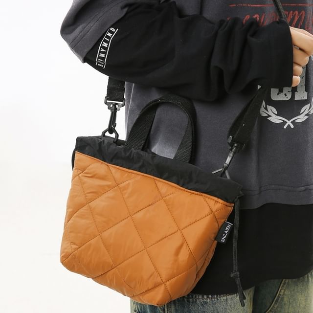 Quilted Bag Crossbody Drawstring Two-Tone