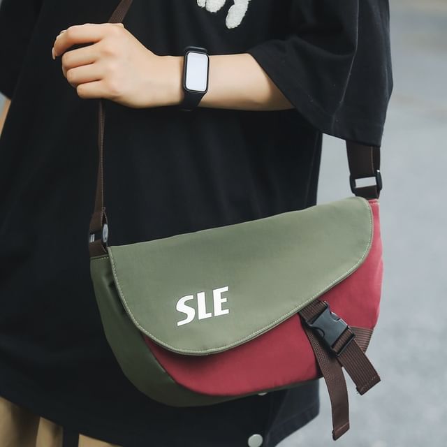 Bag Two-Tone Crossbody Lettering Flap Buckled