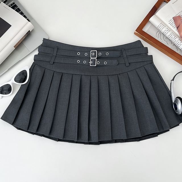 Belted Accordion Pleated Mini A-Line Skirt with High Waist