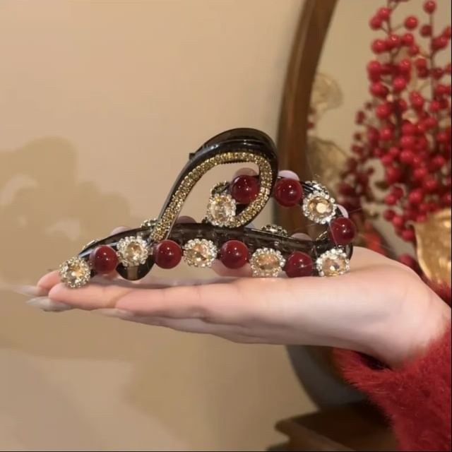 Claw Bead Rhinestone Heart Hair