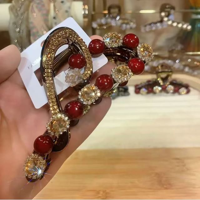 Claw Bead Rhinestone Heart Hair