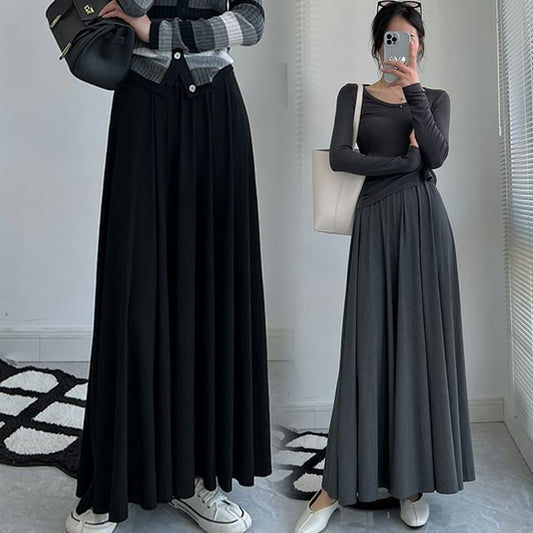 Comfortable Elastic Waist A-Line Maxi Skirt for Maternity