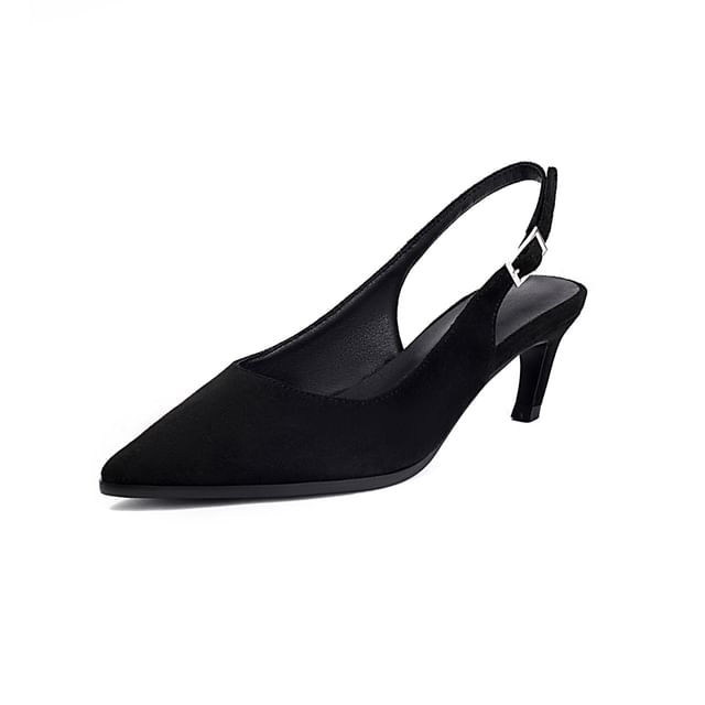 Kitten Heel Pointed Toe Faux Suede Slingback Sandals