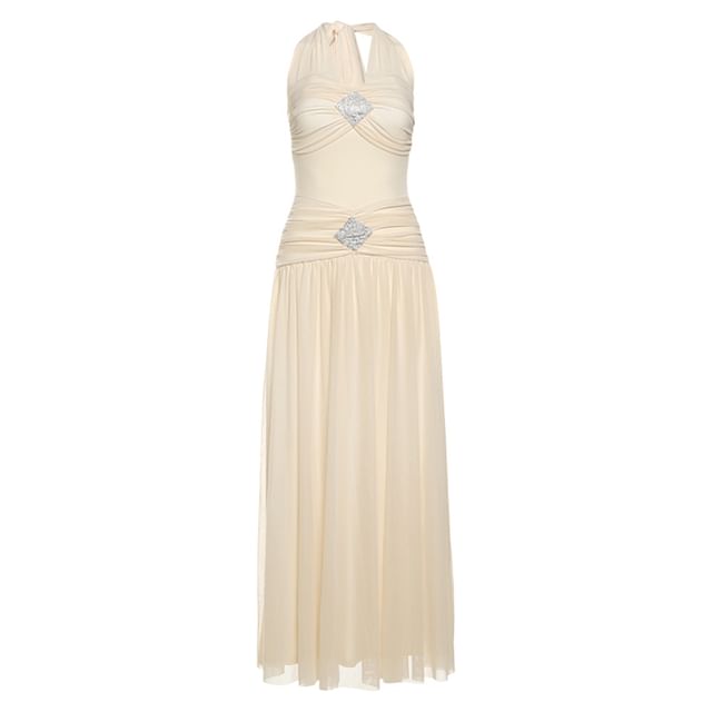 Rhinestone Halter Sheath Maxi Dress