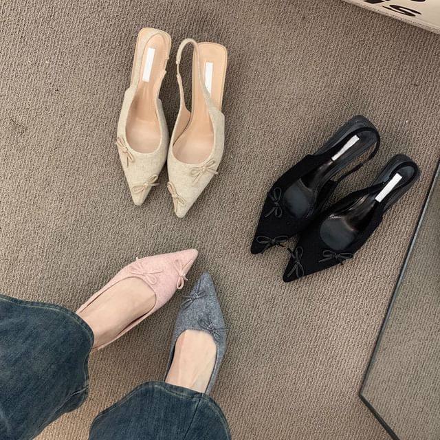 Heel Bow Kitten Pointy Slingback Sandals