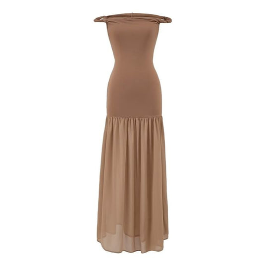 Gathered Panel Off Shoulder Sleeveless Sheath Maxi