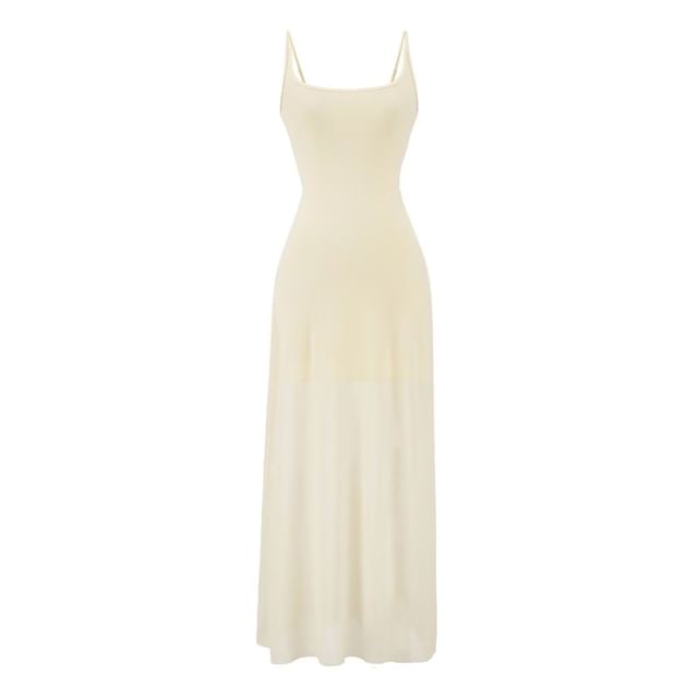 Mesh Spaghetti Strap A-Line Maxi Dress