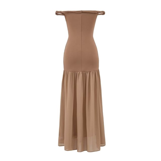 Gathered Panel Off Shoulder Sleeveless Sheath Maxi