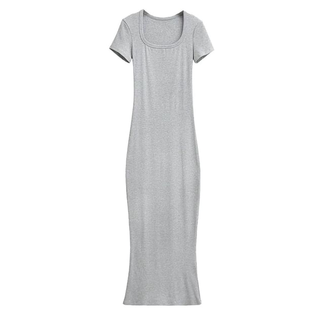 Scoop Neck Short Sleeve Sheath Maxi Dress