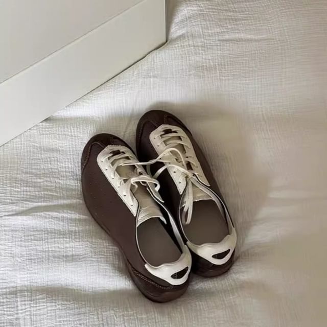 Tone Two Leather Sneakers Lace-Up Genuine