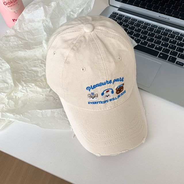 Cap Baseball Distressed Embroidered Cartoon