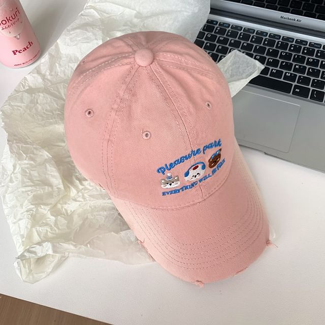 Cap Baseball Distressed Embroidered Cartoon
