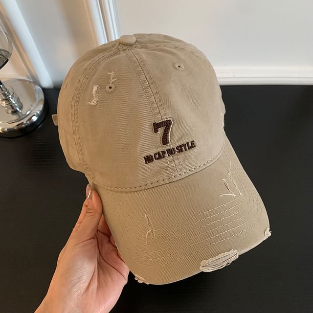 Distressed Embroidered Lettering Baseball Cap