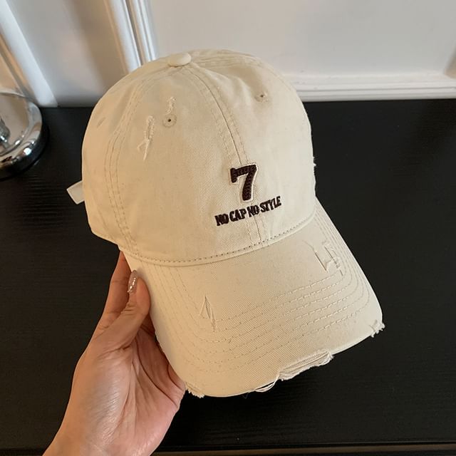 Distressed Embroidered Lettering Baseball Cap