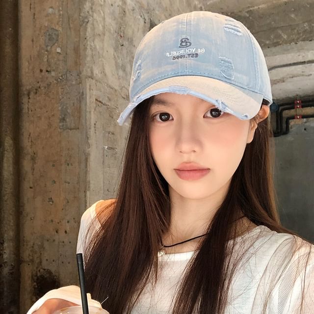 Cap Lettering Baseball Embroidered Distressed