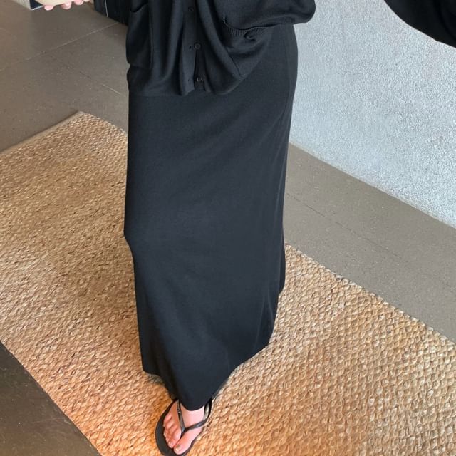 Skirt Mid A-Line V-Neck / Plain Maxi Long-Sleeve Blouse Waist