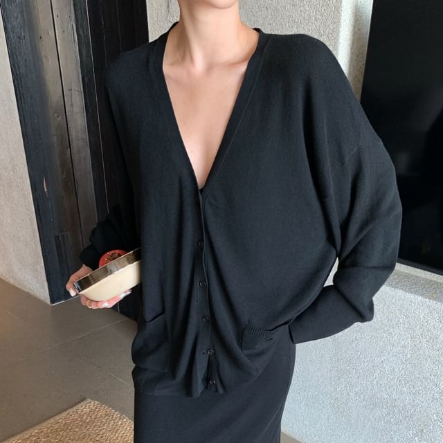 Skirt Mid A-Line V-Neck / Plain Maxi Long-Sleeve Blouse Waist