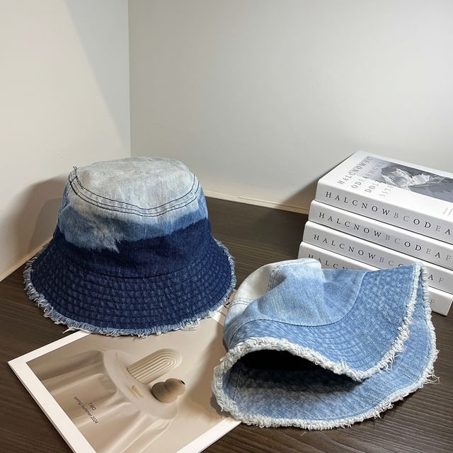 Hat Bucket Distressed Denim