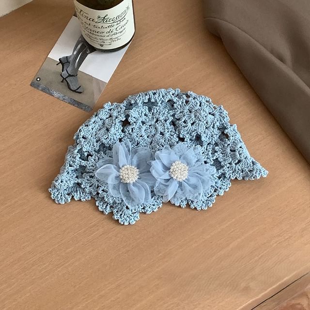 Knit Floral Bonnet Hat