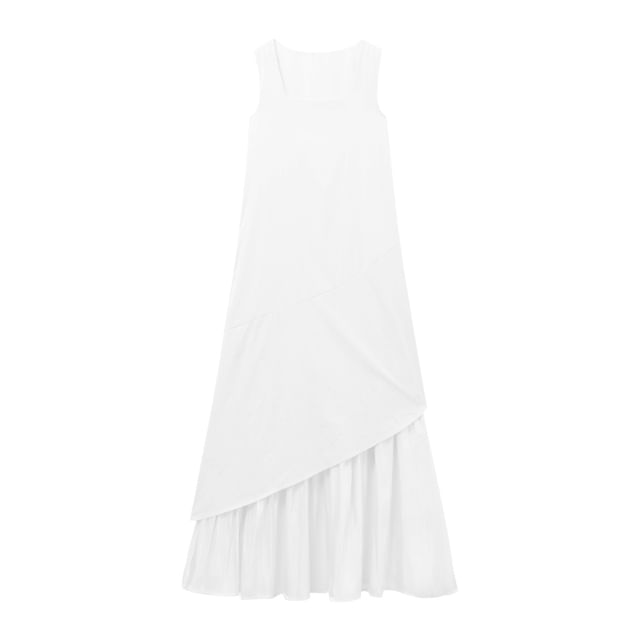Sleeveless Square Neck Asymmetrical Plain Maxi A-Line Dress
