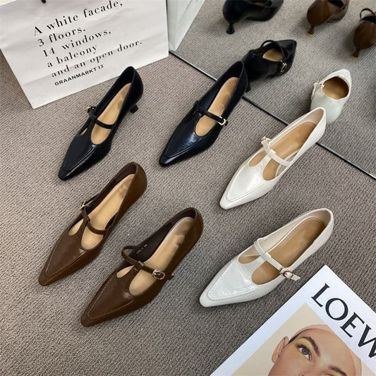 Jane Pointed Heel Pyramid T Shoes Strap Mary