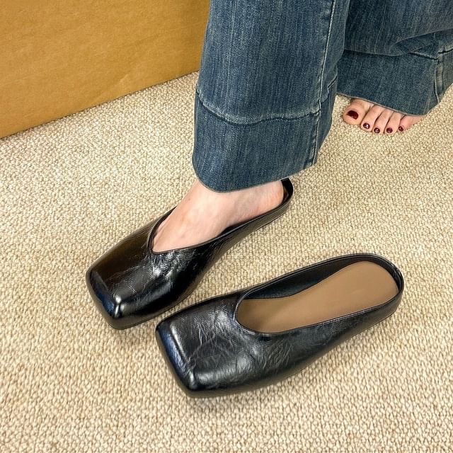 Mules Faux Toe Leather Square
