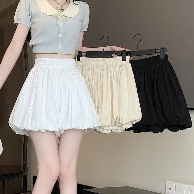 Paperbag Waist Mini Plain High Skort