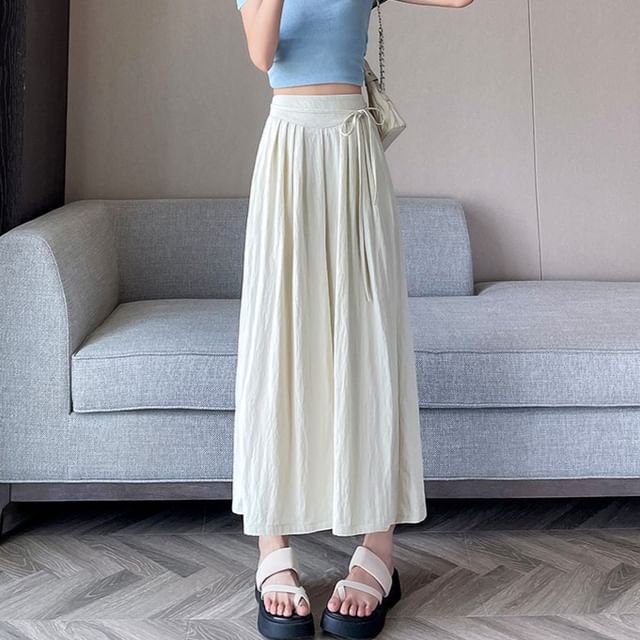 Plain Cropped Pleated Waist Culottes High