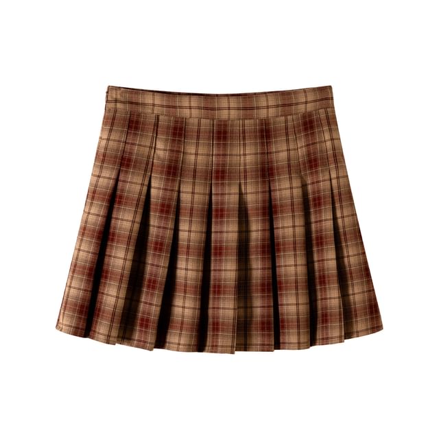 Mini Plaid High Rise A-Line Pleated Skirt