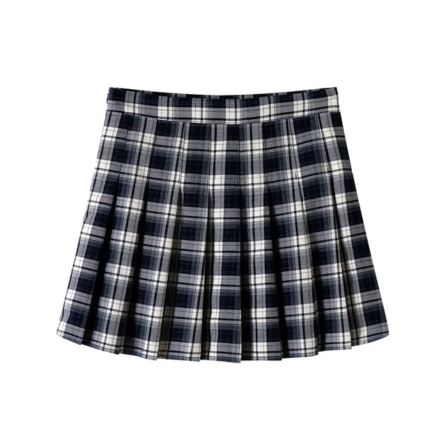 Mini Plaid High Rise A-Line Pleated Skirt