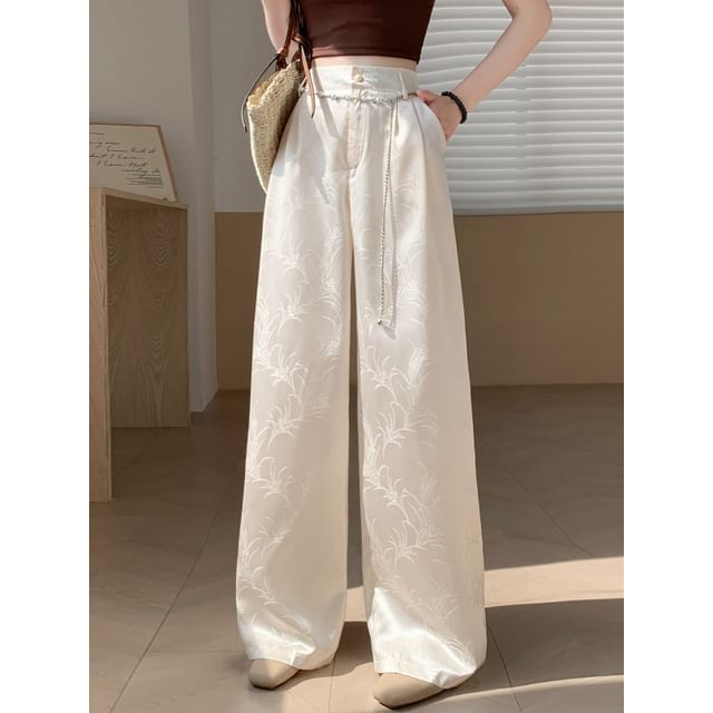 Waist Wide Satin Pants Leg Jacquard High