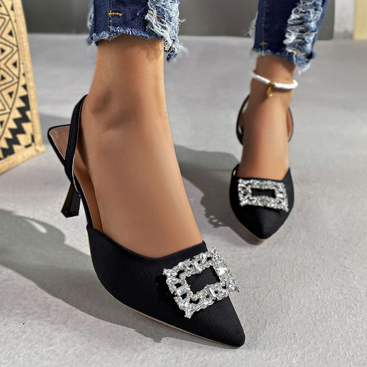 Kitten Heel Rhinestone Pointed Sandals