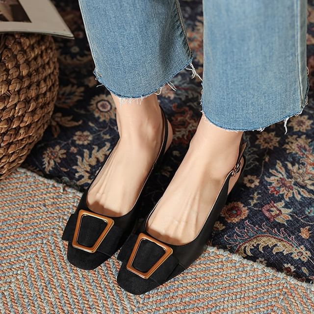 Low Heel Metal Buckle Slingback Sandals