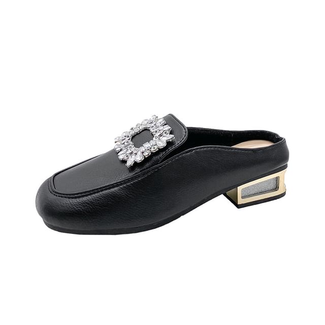 Faux Leather Rhinestone Accent Mules