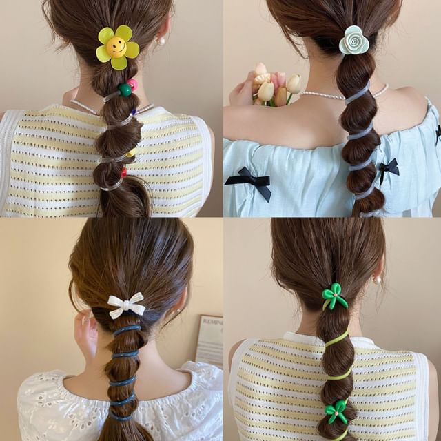Floral Tie Designs) Coil Bead Hair / Ribbon (Various