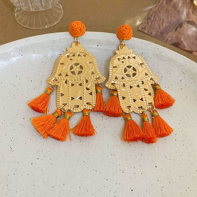 Hand Hamsa Tassel Alloy Chandelier Droplet / Earring