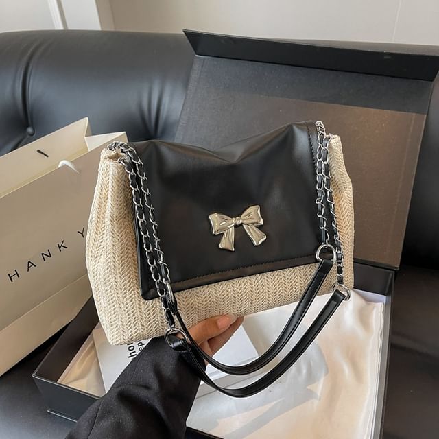 Woven Bag Shoulder Flap Bow