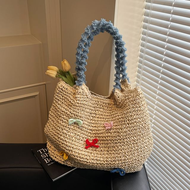 Tote Strap Bow Tassel Bag Woven