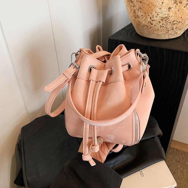 Bucket Faux Bag Drawstring Leather