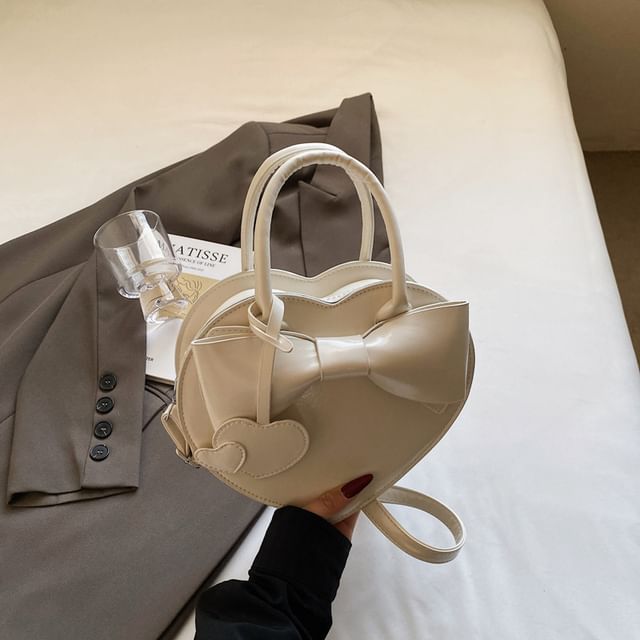 Faux Bag Leather Bow Handle Heart Top Crossbody