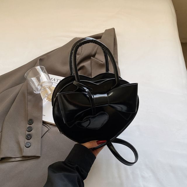 Faux Bag Leather Bow Handle Heart Top Crossbody