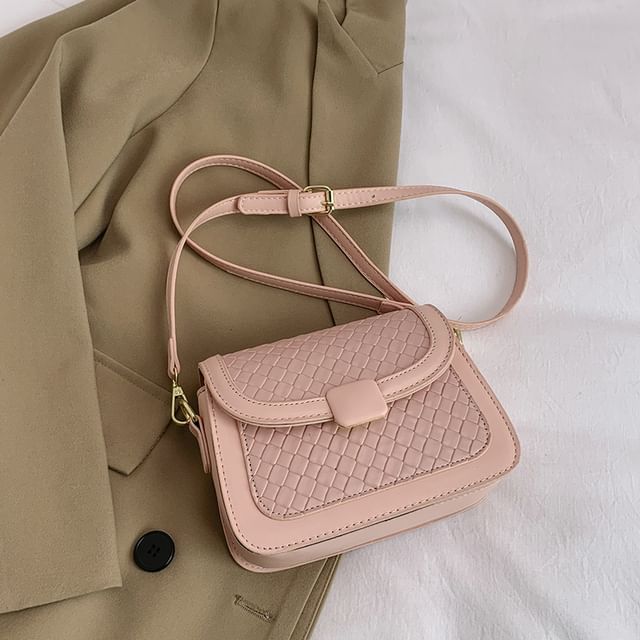 Woven Crossbody Flap Bag Faux Leather