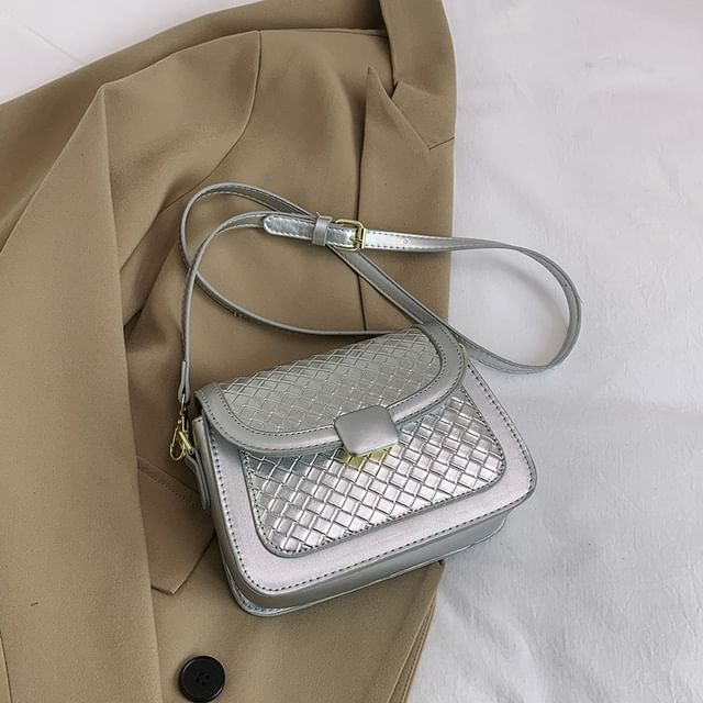Woven Crossbody Flap Bag Faux Leather